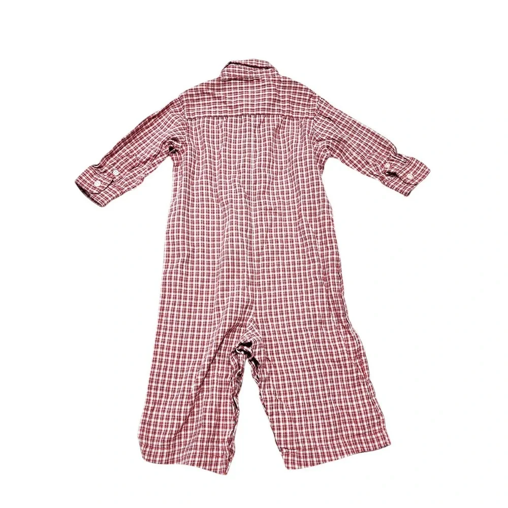 Ralph Lauren Romper Baby 12M Red Gingham Plaid Button Down One Piece‎